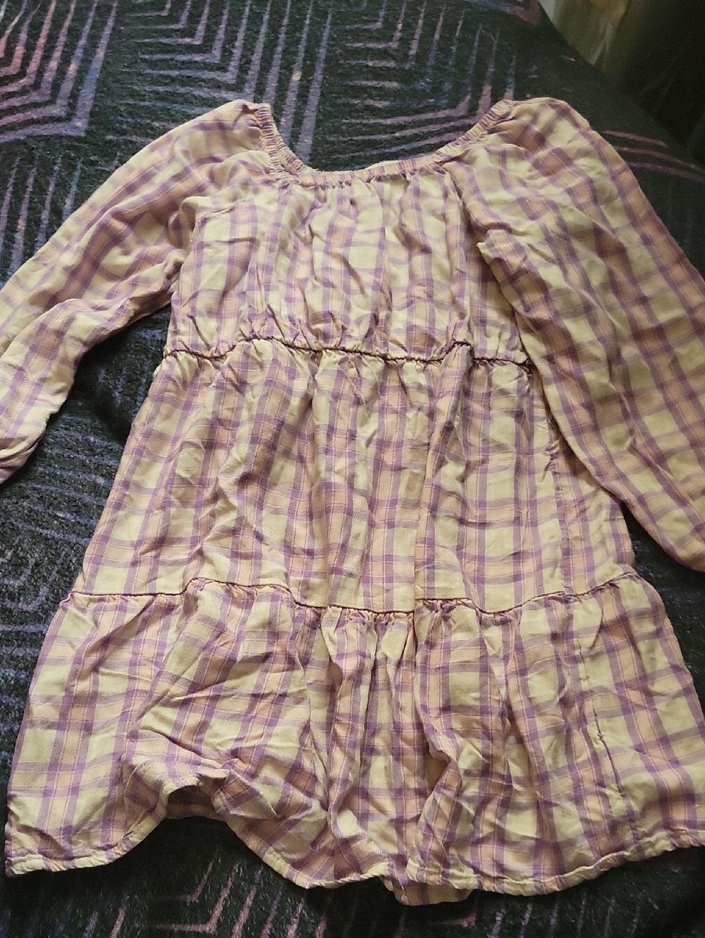 wonder nation Yellow and Purple Plaid Off-Shoulder Tiered Dress